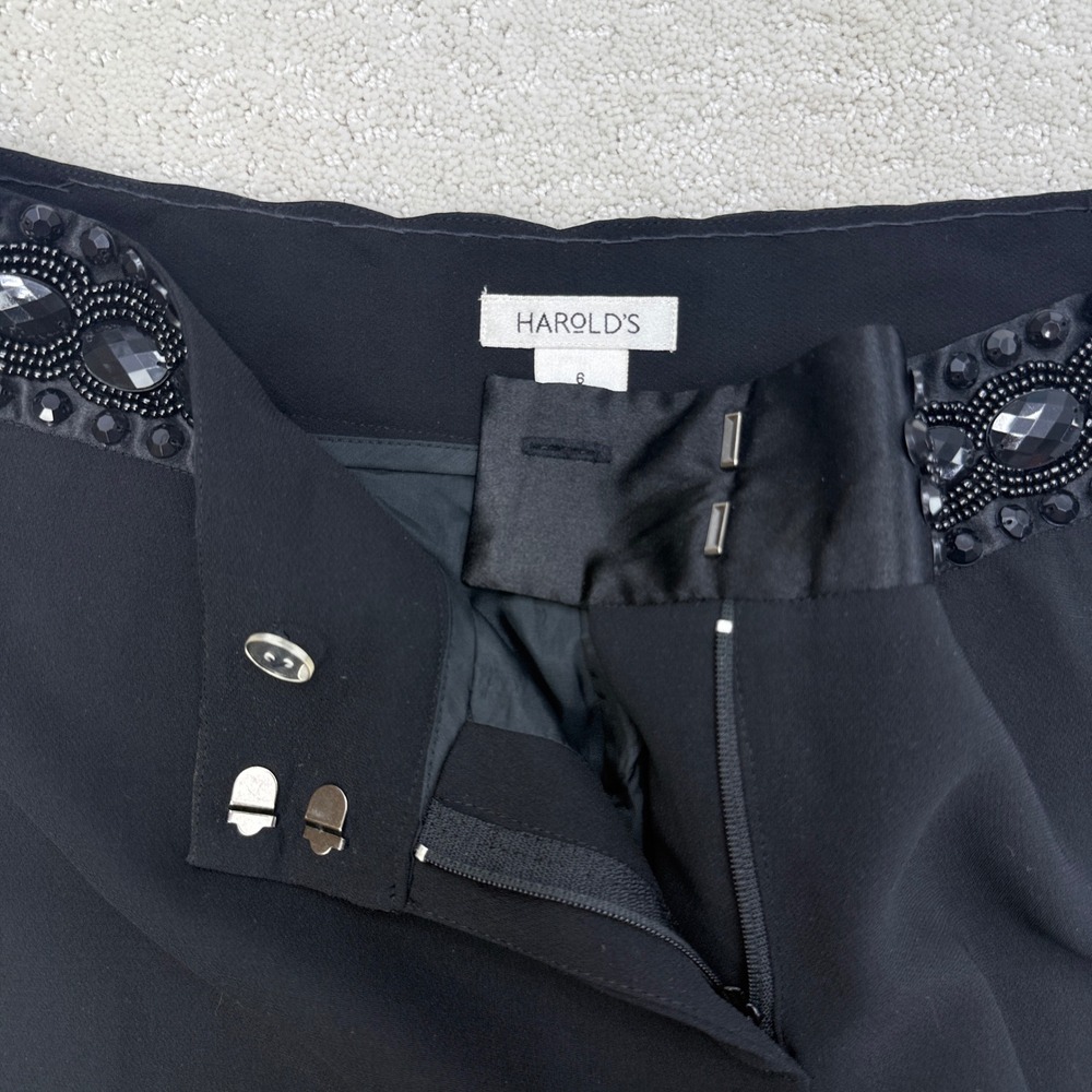 Harold's Evening Pants Womens 6 Black Beaded Waistband Wide Leg Crepe Trousers - Picture 8 of 16